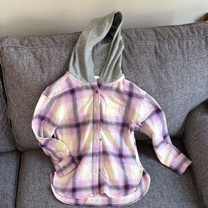 Old Navy Plaid Hooded Girls Flannel Shacket - Purple and Gray Size M(8)